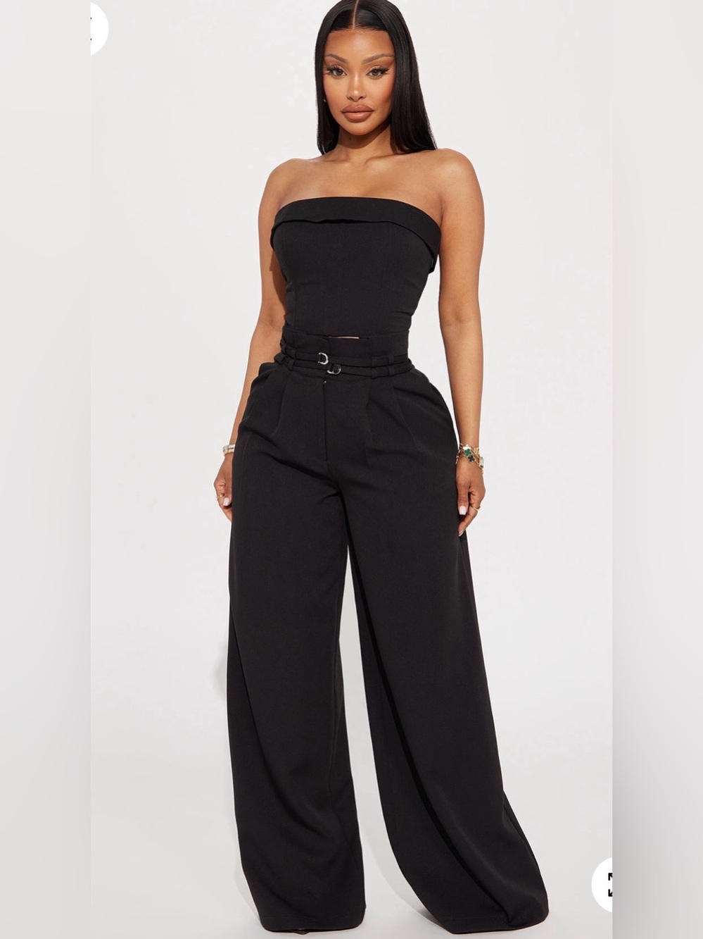 Fashion Nova Black Two-Piece Strapless Corset Crop Top andโ High-Waist Pants Set